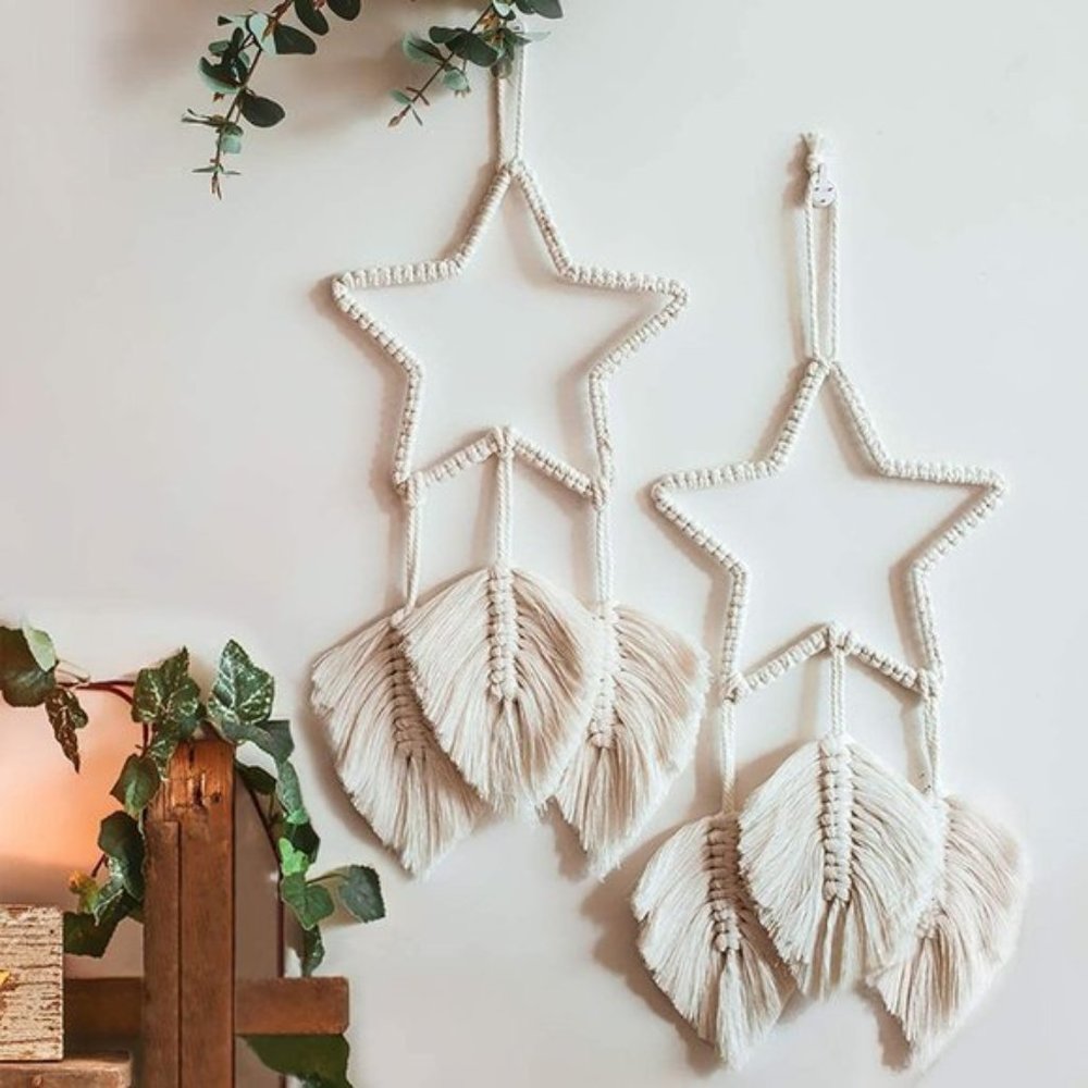 ⬇️ 2pc Macrame Star Leaf Tassel Boho Wall Hanging